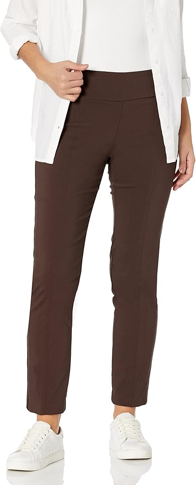 Zac & Rachel Women's Millennium Fabric Pull-On Slim Leg Pant, Chocolate, 10