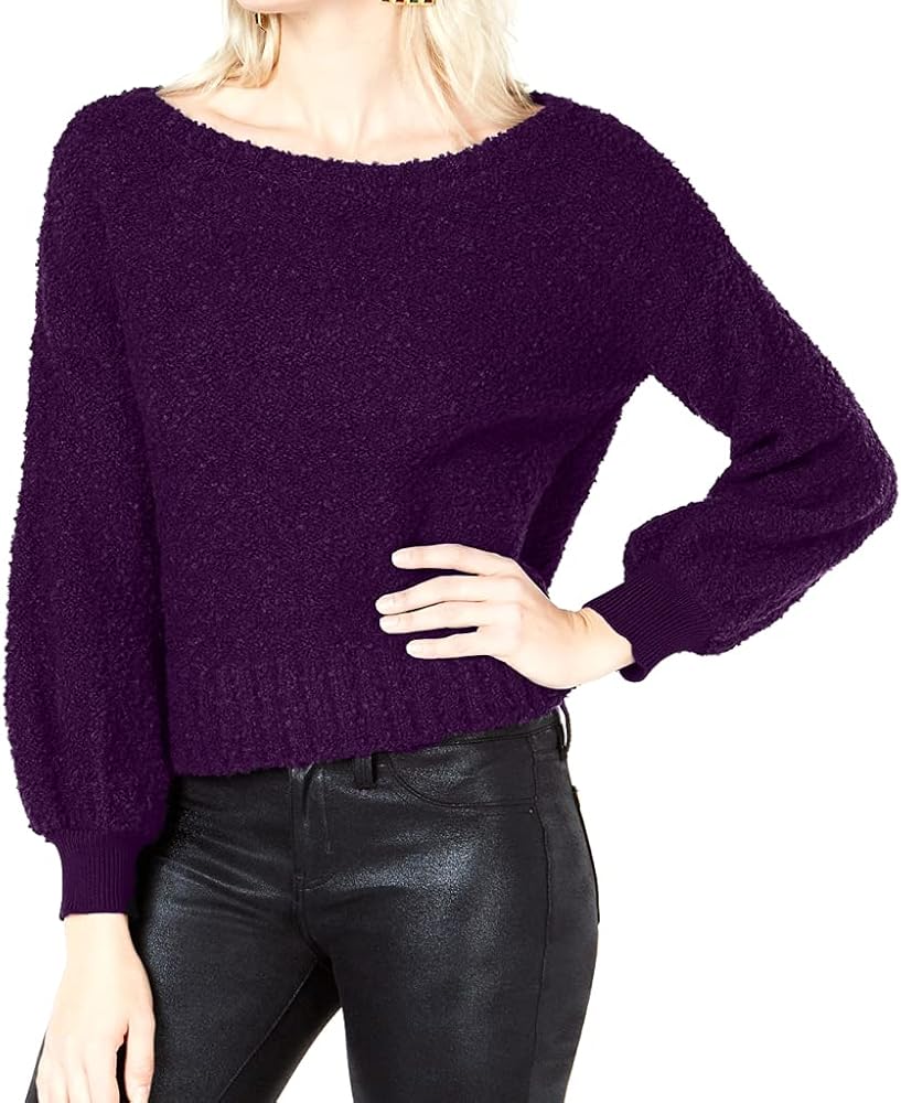 Bar III Womens Bishop Sleeve Pullover Sweater, Purple, Medium