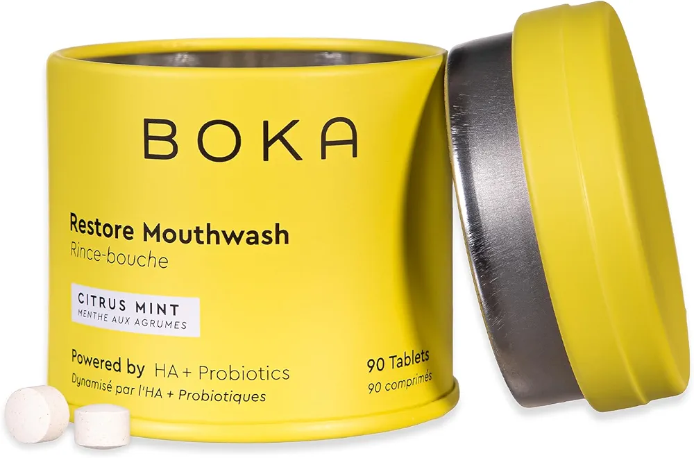 Boka Travel Size Mouthwash Tablets- Hydroxyapatite, Fluoride Free, Alcohol Free & Eco-Friendly- Chewable Tablet to Freshen & Kill Bad Breath Quickly, Remineralize Teeth Cleansing- 90 Pck, Citrus Mint