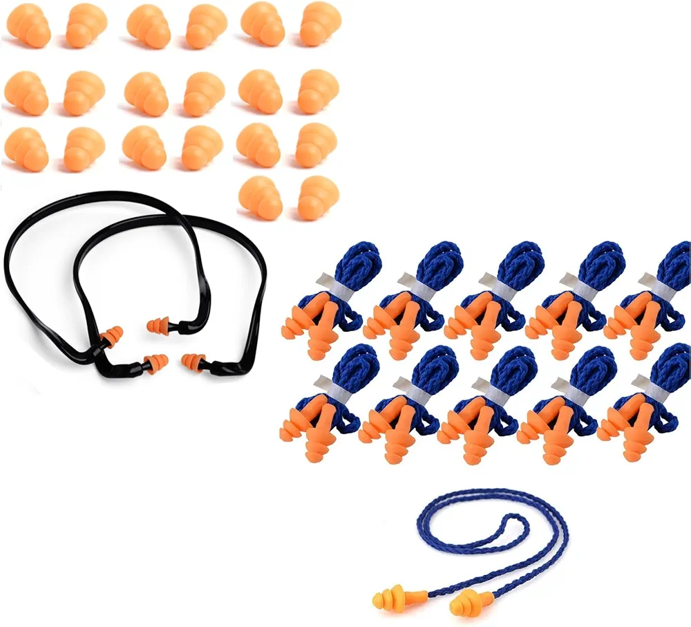 2 Banded Ear Plugs with 10 Pairs of Replacements Pods and 10 Pair Corded Reusable Ear Plugs Individually Wrapped