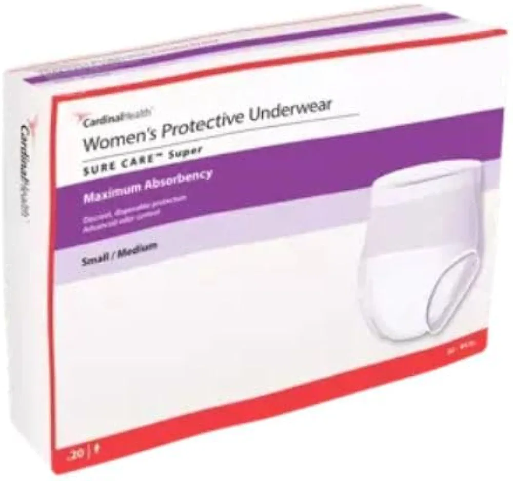 Cardinal Health™ Women's Protective Underwear, Sure Care™ Super, Maximum Absorbency, White, Small/Medium, Case of 80