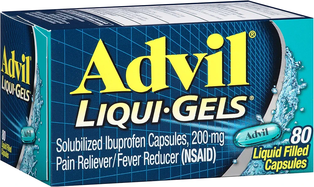 Advil Liqui-Gels Pain Reliever and Fever Reducer, Pain Medicine for Adults with Ibuprofen 200mg for Headache, Backache, Menstrual Pain and Joint Pain Relief - 80 Liquid Filled Capsules(Pack of 1)