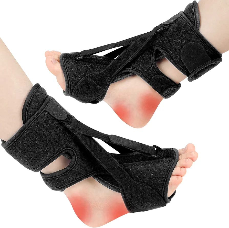 2 Pack Plantar Fasciitis Night Splint, Upgrade 3 Adjustable straps Relief for Women & Men, Brace, Achilles Tendonitis and Foot Drop. (black)