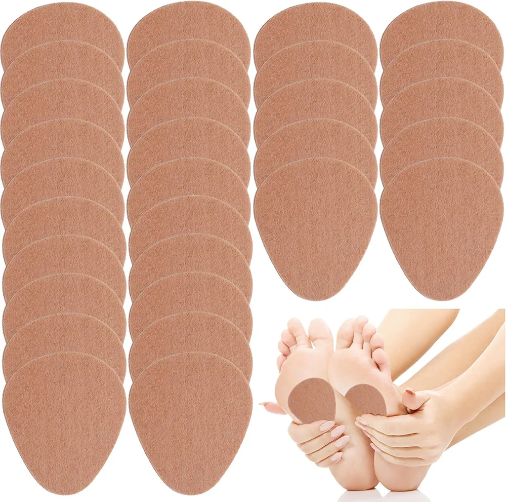 30 PCS Metatarsal Felt Feet Insert Pads 1/4 Inch Thick Cushion Pain Relief Forefoot Support Adhesive Foam Foot Cushion Pad for Men and Women (Beige)