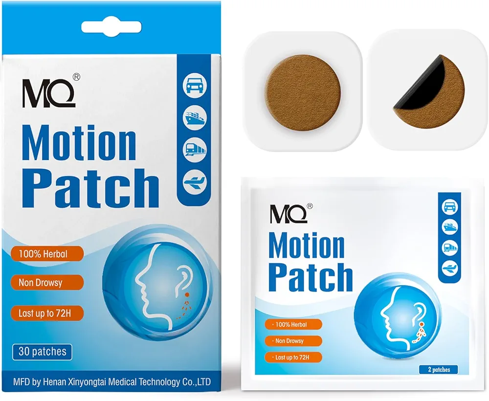 MQ Motion Sickness Patch,30 Count,Non Drowsy Sea Sickness Patches Behind Ear for Cruise Ship Travel, Waterproof Car Sick Patches Fast Acting & Long Last 72H