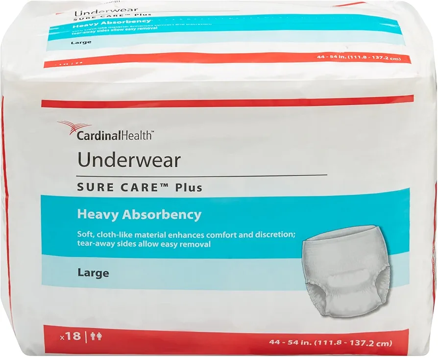 Cardinal Health 1615A Protective Underwear, SURE CARE Plus, Heavy Absorbency, Large