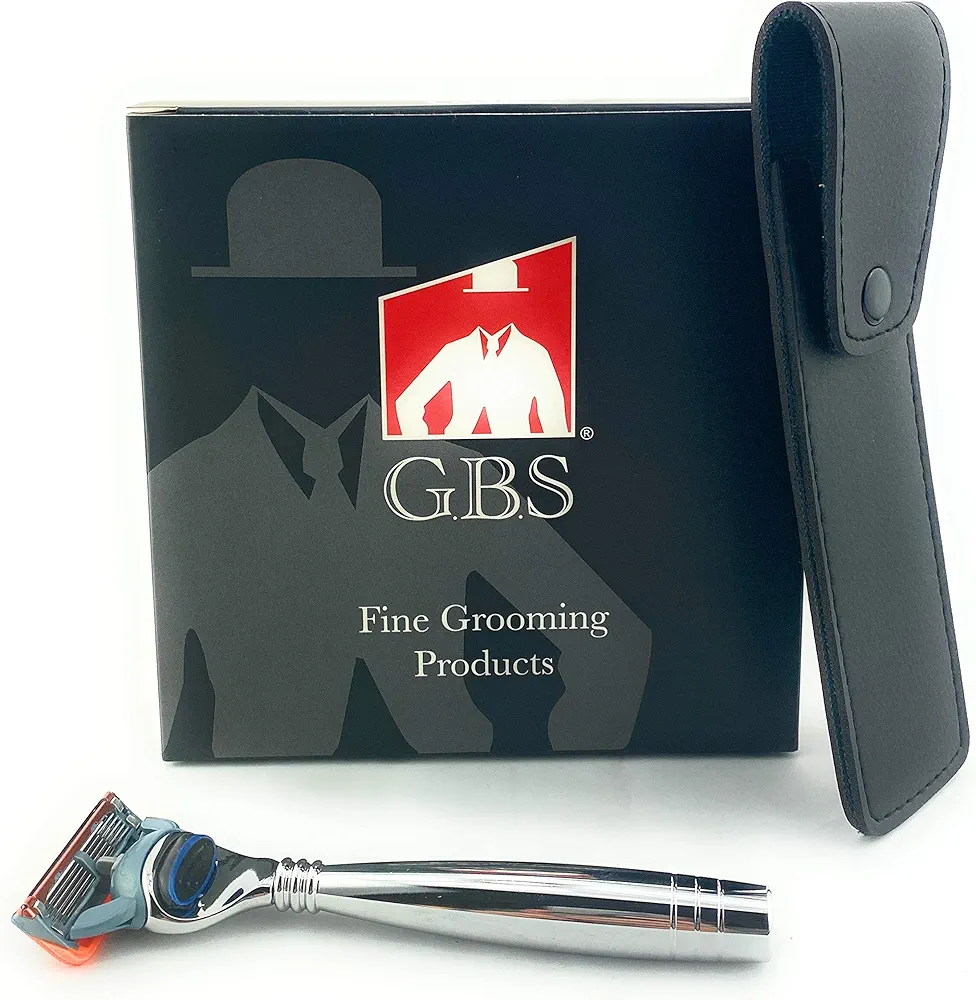 G.B.S Stylish Shaving Razor with Protective Leather Case, Chrome