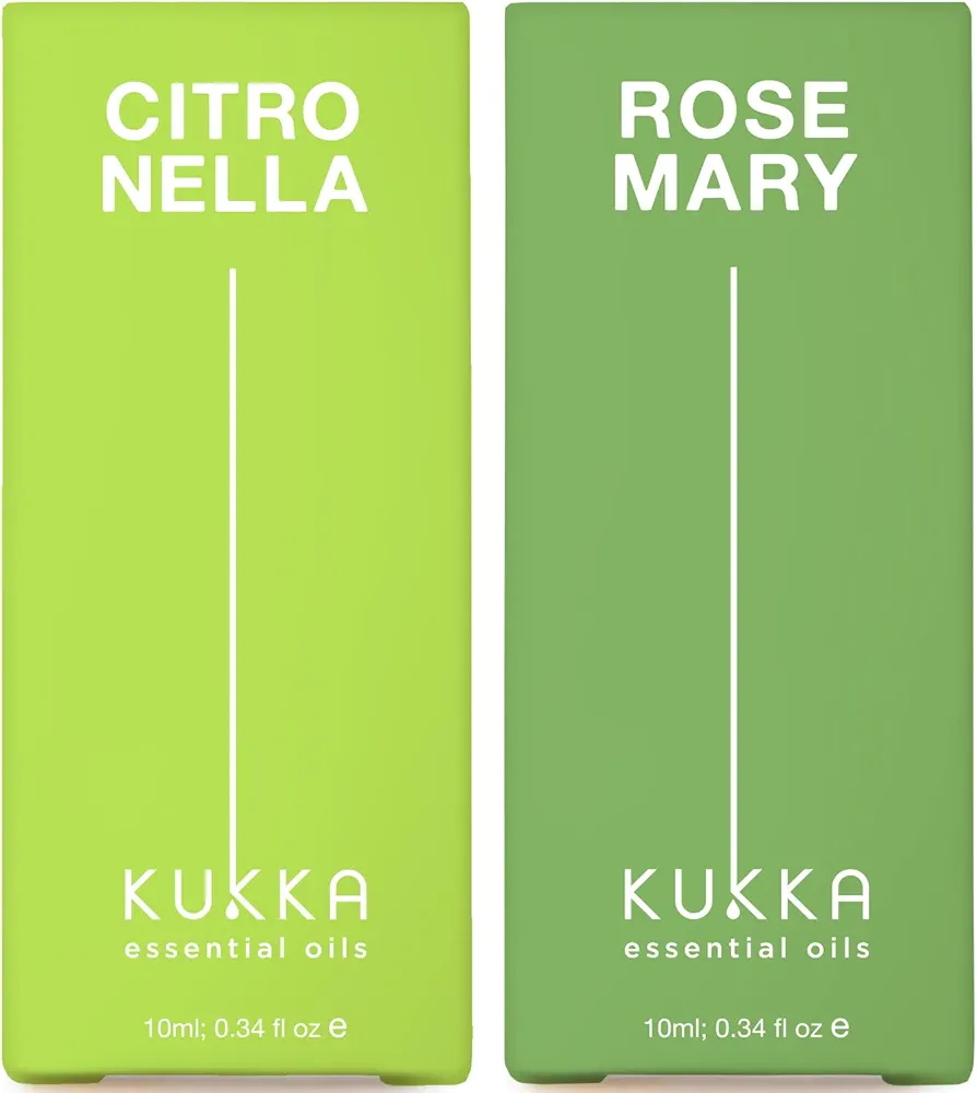 Citronella Essential Oil for Diffuser & Rosemary Oil for Hair Set - 100% Nature Aromatherapy Grade Essential Oils Set - 2x0.34 fl oz - Kukka