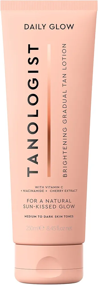 Tanologist Brightening Daily Glow - Medium/Dark - Illuminating Gradual Tan Lotion - Natural, Sun Kissed Glow - Daily Tanning Lotion with Vitamin C, Niacinimide & Cherry Extract - 8.45 fl oz