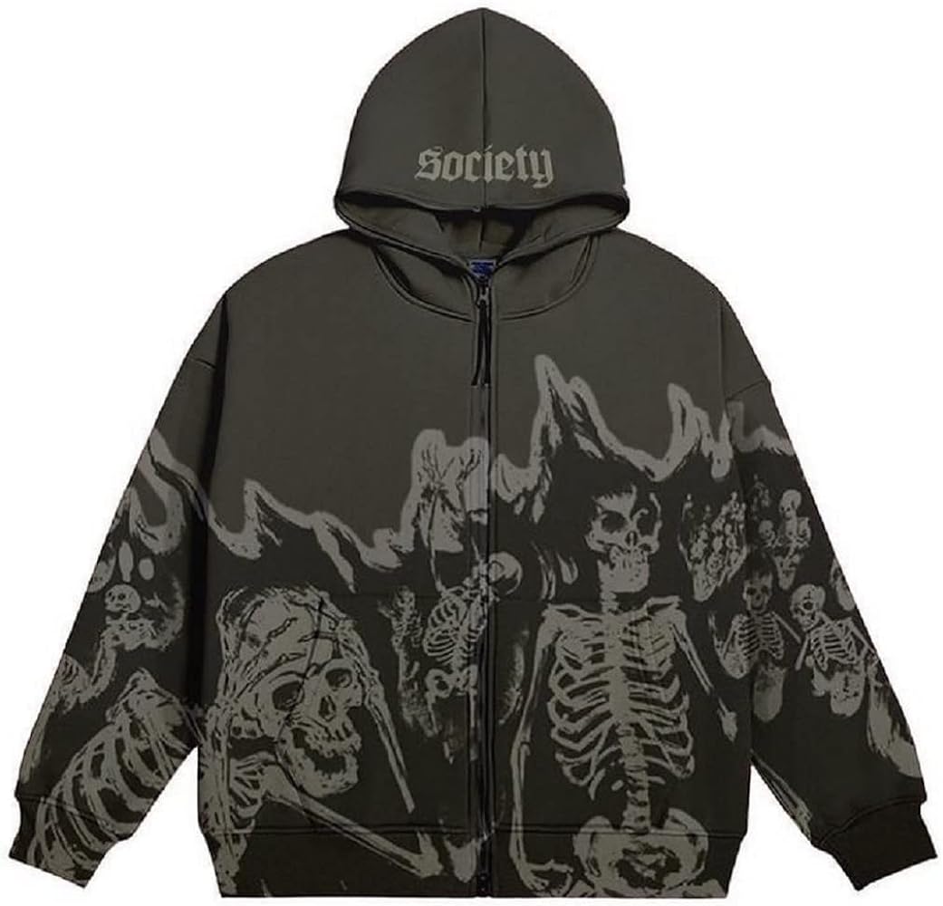 COOLMONAR Womens Y2K Skull Zip Up Hoodies Long Sleeve Harajuku Hooded Sweatshirt Fleece Jacket