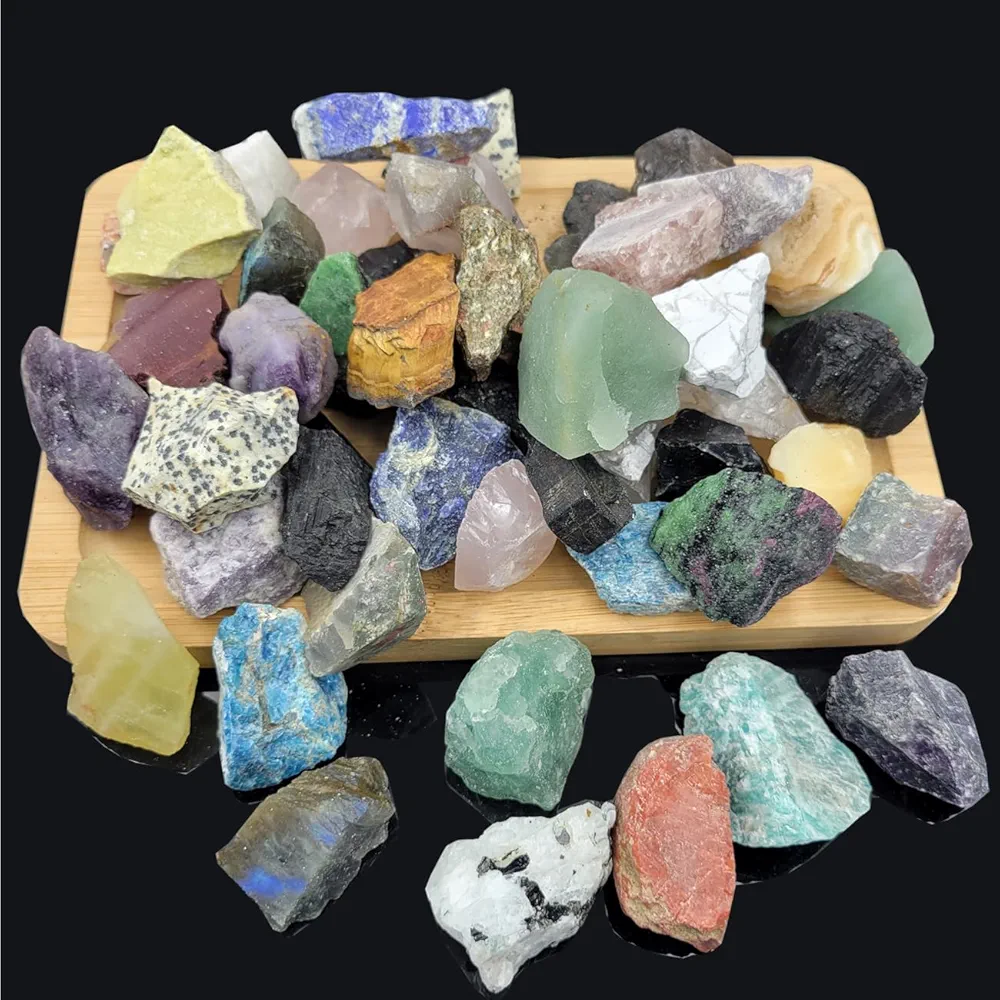 50Pcs+ (3.6lb) Natural Rocks for Tumbling,30Kinds Bulk Gemstone Raw Crystals Rough Stones for Polishing Wicca & Reiki Crystal Healing,Blue Apatite,Black Tourmaline,Citrine (Mix Color)