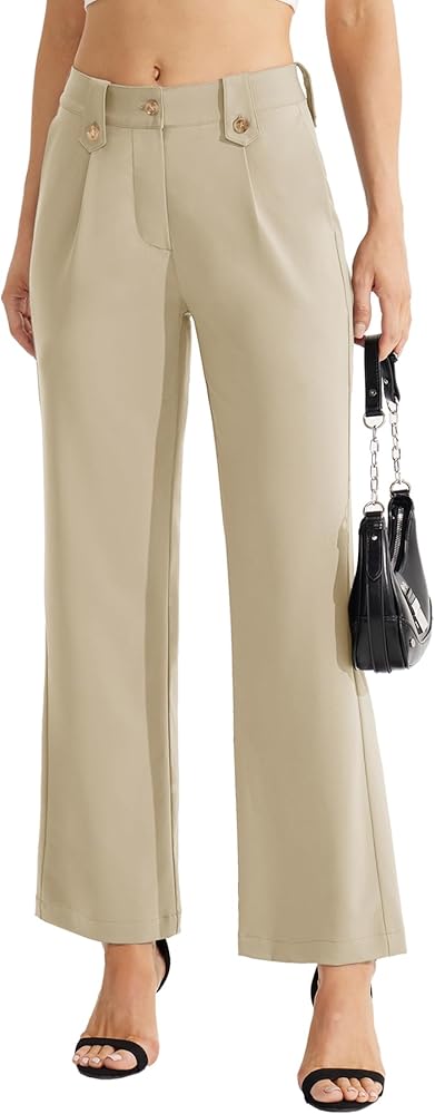 Wide Leg Pants for Women Stretch Dress Pants with Pockets High Waist Work Business Casual