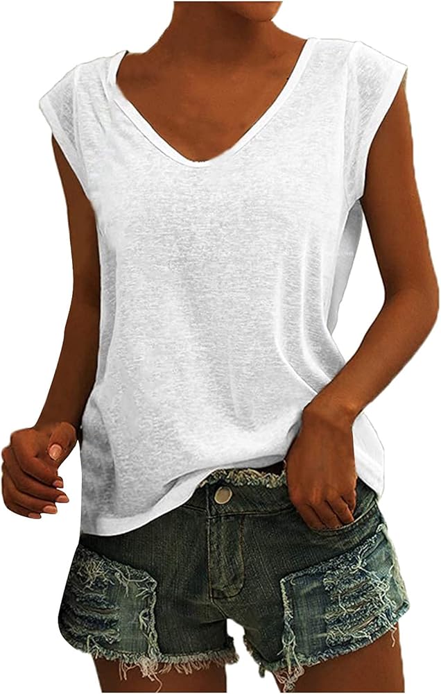 Tank Top for Women Summer Tops 2024 Casual Sleeveless Tee Shirts V Neck Loose Fit T-Shirts Blouses