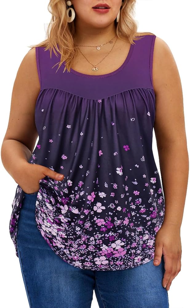 TIYOMI Plus Size Tank Tops for Women Ruffle Pearls Camisoles Boho Summer Beach Tank Tops Dasiy/Star (XL-5XL)