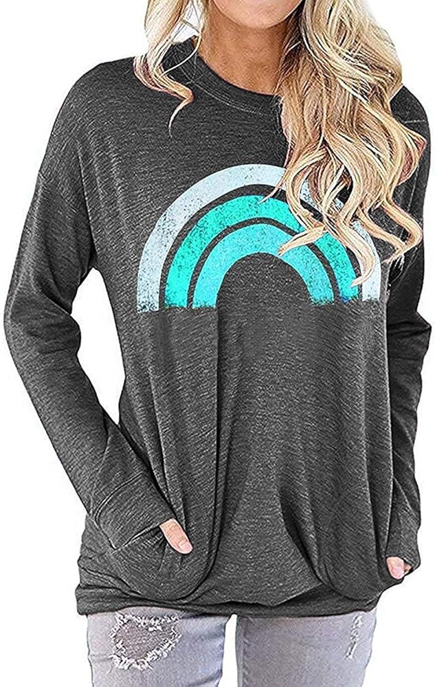 Akihoo Womens Casual Long Sleeve Tunic Tops Crew Neck Shirt Blouses