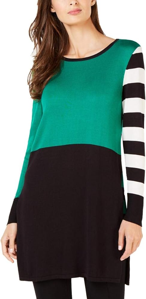 Alfani Womens Colorblocked Striped Tunic Sweater