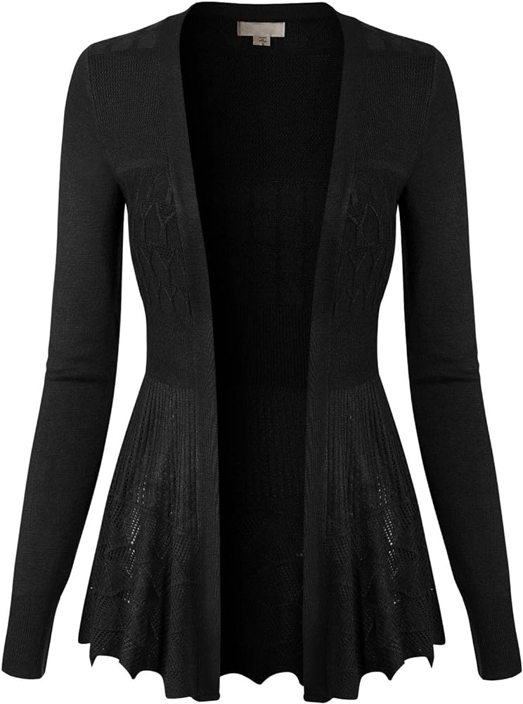 Design by Olivia Women's Long Sleeve Crochet Knit Draped Open Sweater Cardigan