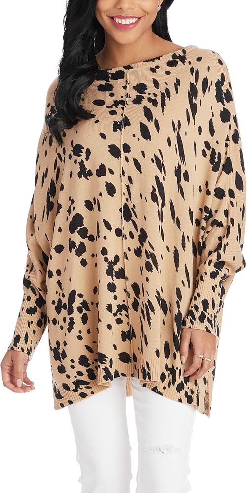 Mud Pie Women's Adele Leopard Sweater, Tan, One Size Fits Most