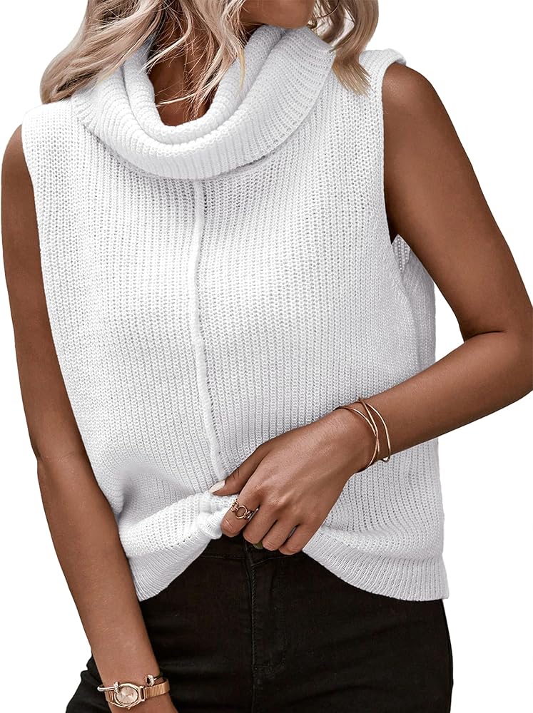 Womens Cowl Neck Knit Sweater Vest Sleeveless Casual Solid Trendy Turtleneck Ribbed Pullover Tank Tops