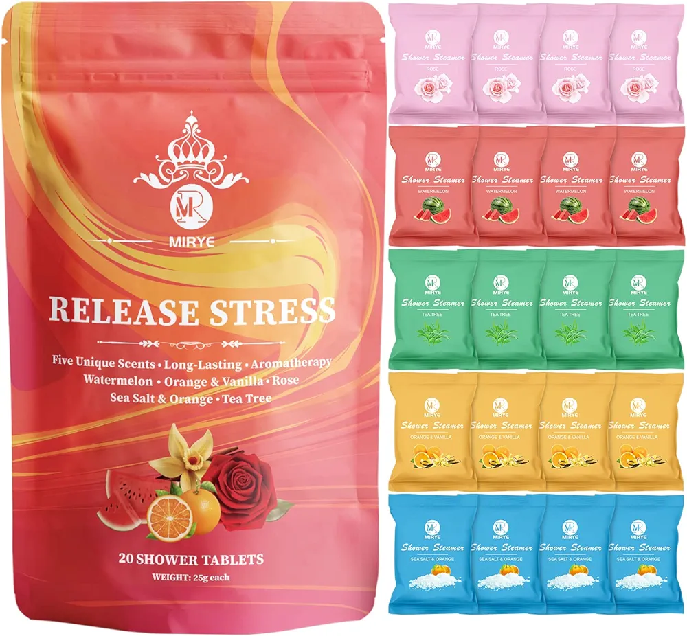 Shower Steamers Aromatherapy - 20 Pack Shower Bombs Aromatherapy Birthday Gifts for Women, Organic Watermelon, Orange & Vanilla, Sea Salt & Orange, Rose, Tea Tree, Gift for Women