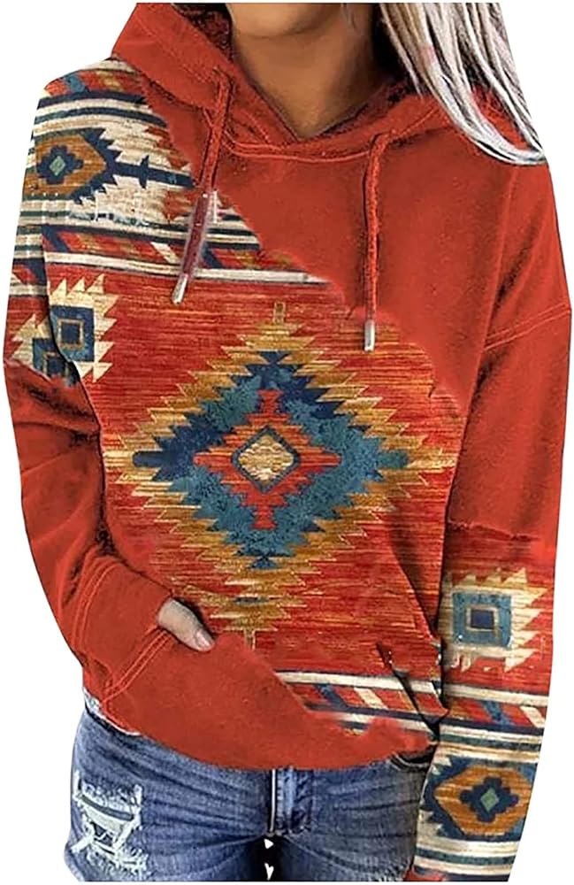 Women's Western Sweatshirt Aztec Hoodie Aztec Jacket for Women Geometric Ethnic Style Sweatshirts Aztec Sweater