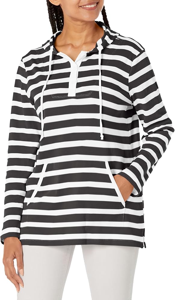 Jones New York Women's Stripe Cotton Bracelet SLV Henley Hoodie