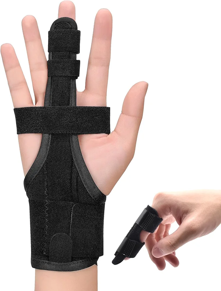 Full Trigger Finger Splint - Hand and Wrist Brace Support for Sprains, Pain Relief, Arthritis, Tendonitis, Fractured Finger - Adjustable Locking Straightener