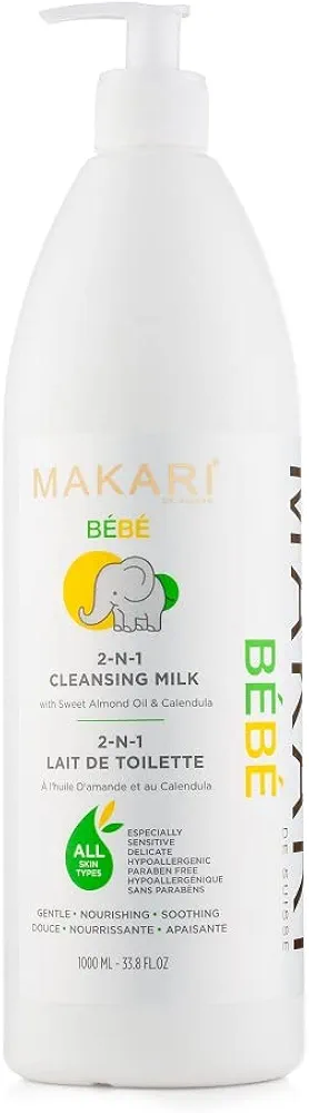 Makari Bebe Cleansing Milk (1000ml) | Baby Body Wash and Dry Skin Softening Solution | Helps Soothe Irritation | Gentle on Infants 3 Months and Older | Recommended for Delicate and Sensitive Skin