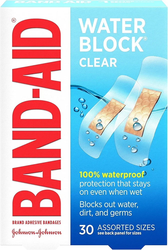 Band-Aid Brand Water Block Clear Waterproof Adhesive Bandages for Wound Care, 30 ct, 30Count