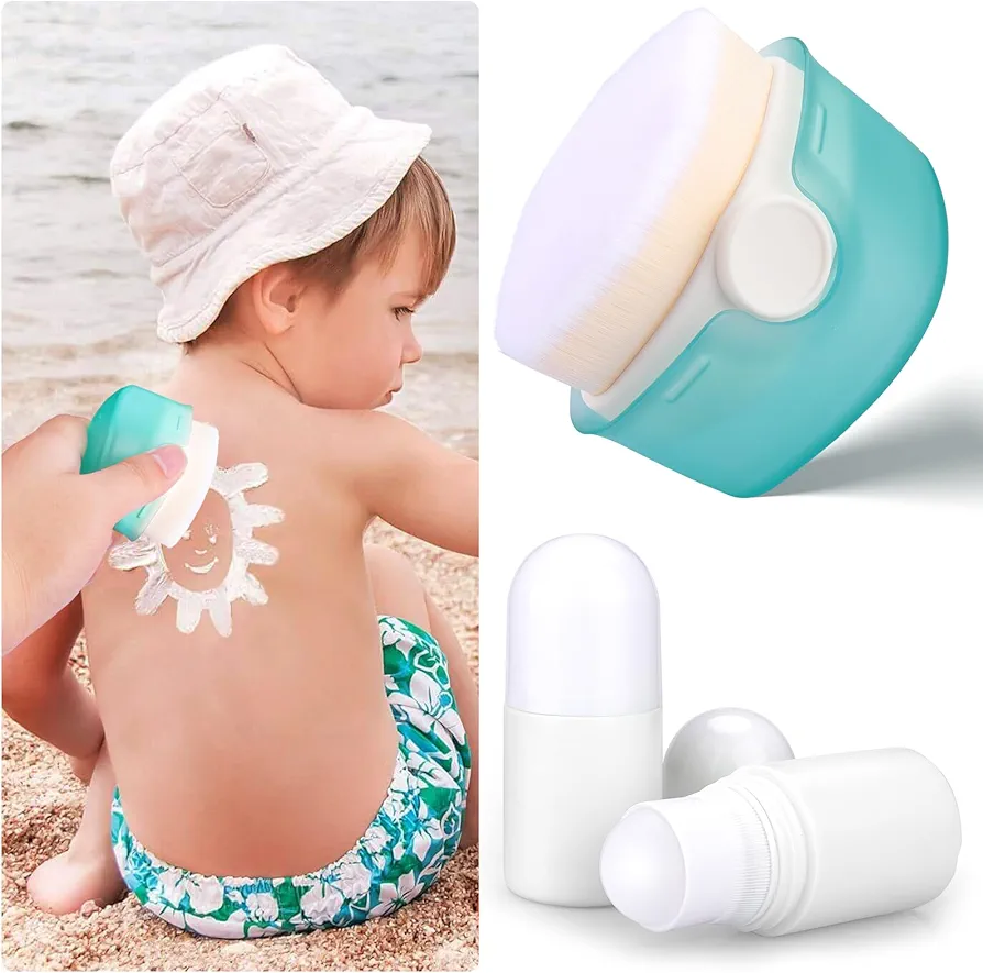 Mity rain Sunscreen Applicator for Kids, 3PCS Sunscreen Roller Bottle and Sunblock Buddy Brush Set, Buddies Sunscreen Applicator with Lid(2Roller+1Brush)