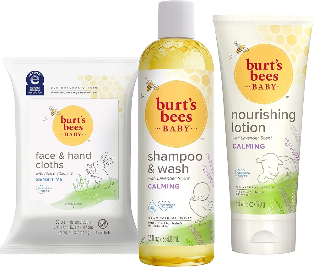 Burt’s Bees Baby Gift Set for Baby Showers, Includes Baby Shampoo and Wash, Baby Body Lotion, Baby Wipes and Cloths, naturally-derived Origin Skincare, 1-Pack