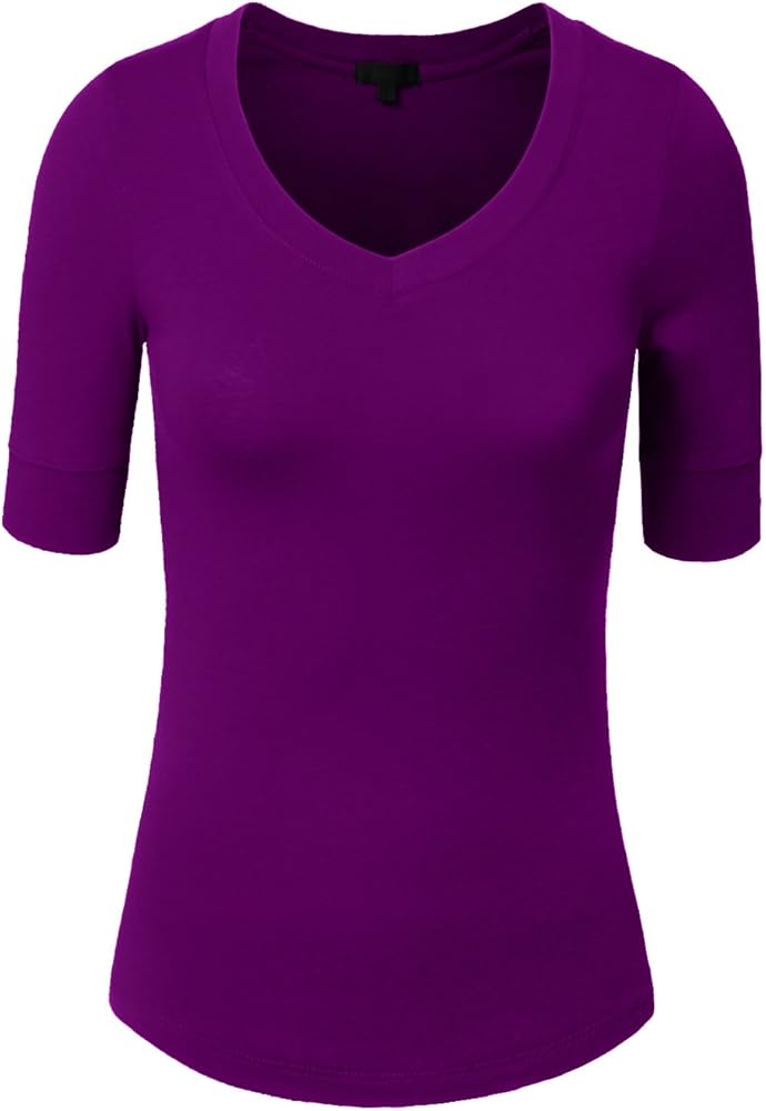 NE PEOPLE Women's 3/4 Elbow Half Length Sleeve V-Neck line T-Shirt (S-3XL)