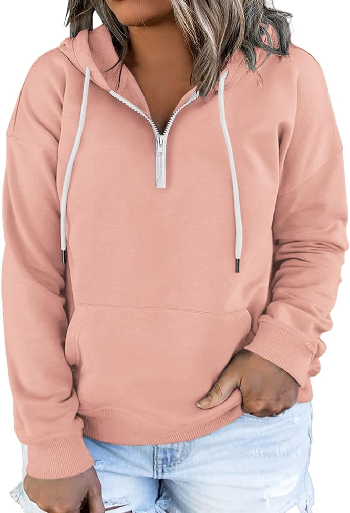 VISLILY Women's-Plus-Size-Hoodies Quarter Zip-Up Hooded Sweatshirts Lightweight Long Sleeve Pullover Tops with Pocket 1X-4X