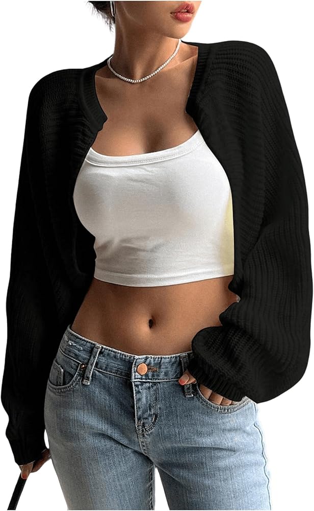 COZYEASE Women's Y2k Shrug Sweater Long Sleeve Open Front Rib Knit Cropped Cardigan Sweater Streetwear Fashion