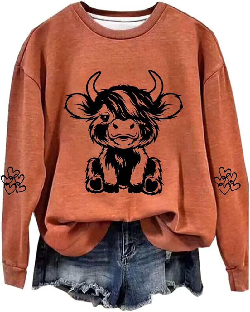 Highland Cow Sweatshirts for Women Cow Sweatshirts for Women Western Cow Print Shirt Country Western Sweatshirt