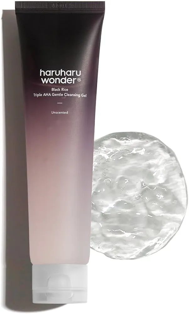 HARUHARU Wonder Black Rice Triple AHA Gentle Cleansing Gel 3.38 fl oz, Hydrating Cleansing gel, Gentle exfoliating, Vegan, Travel essentials