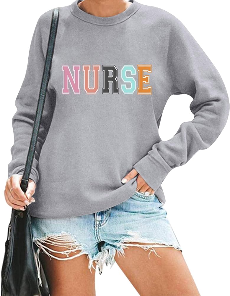 COLORFUL BLING Nurse Sweatshirt Women Registered Nurse Life Sweatshirt Nursing Student Pullover Crewneck Tops