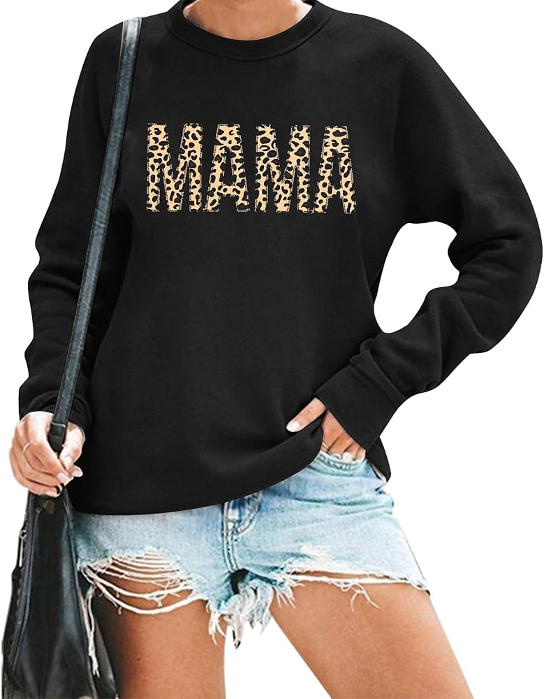 EGELEXY Mama Sweatshirts Women Embroidery Mom Life Blouse Mama Crewneck Pullover Long Sleeve Tops