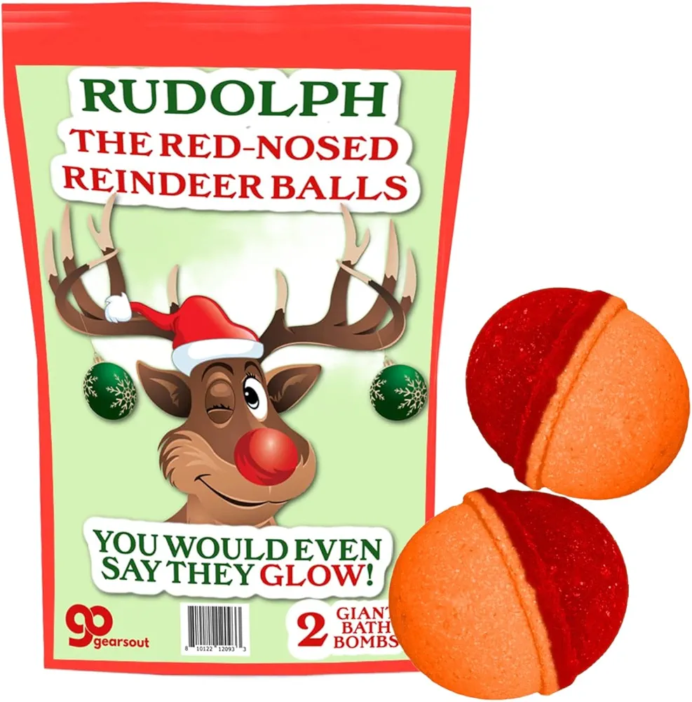 Rudolph Reindeer Balls Bath Bombs - Red Bath Bombs for Women - Adult Christmas Gag Gifts - Funny Reindeer Gifts - Black Cherry Scent