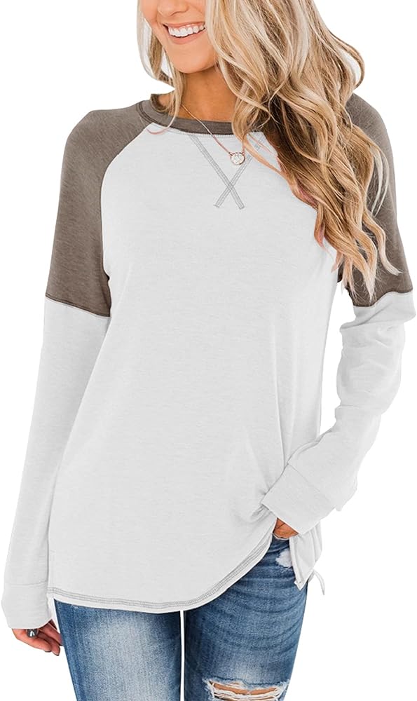 Bingerlily Women's Casual Long Sleeve Tunic Tops Crew Neck Color Block Blouse