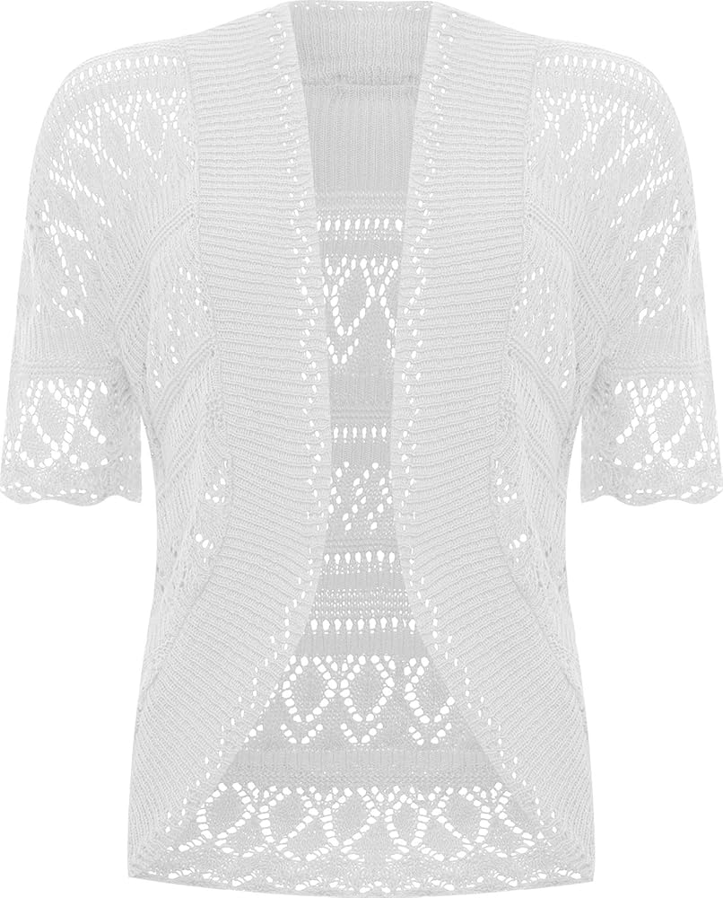 WearAll Womens Plus Size Crochet Knitted Short Sleeve Ladies Open Cardigan Top Sizes 12-26