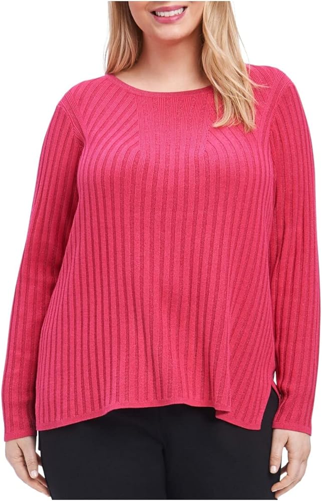 Foxcroft Womens Glitter Ribbed Long Sleeve Crew Neck Sweater