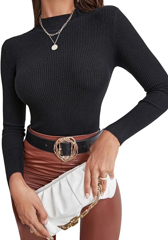 SOLY HUX Women's Sweaters Mock Neck Long Sleeve Ribbed Knit Pullover Tops