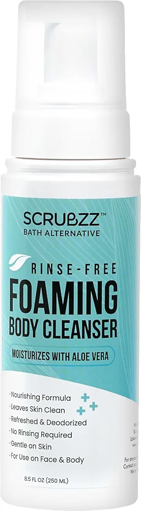 Scrubzz No Rinse Body Wash for Elderly, Rinse Free Cleansing Foam, Waterless Foaming Cleanser for Men and Women, Great for Camping, Gym and Post Workout, Hospital Stays and Post Surgery - 1 Pack