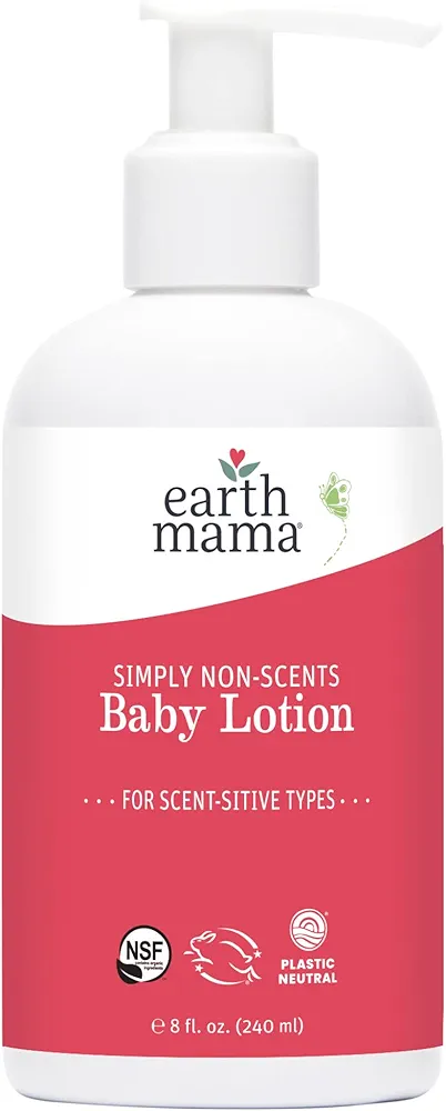 Earth Mama Simply Non-Scents Baby Lotion for Dry Skin, Calendula Cream for Newborn Skin Care, Organic Moisturizer for Children with Aloe Juice, Rooibos, & Shea Butter, Fragrance Free, 8-Fluid Ounce