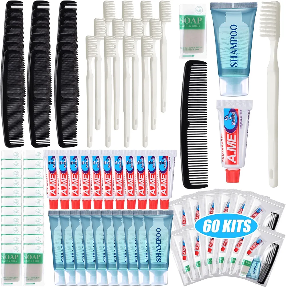 60 Kits Basic Toiletry Kits Homeless Personal Hygiene Kit Bulk Homeless Care Package Supplies Travel Toiletry Kit Homeless Hygiene Kit Bulk for Men Women Charity Reusable Toiletry Bag