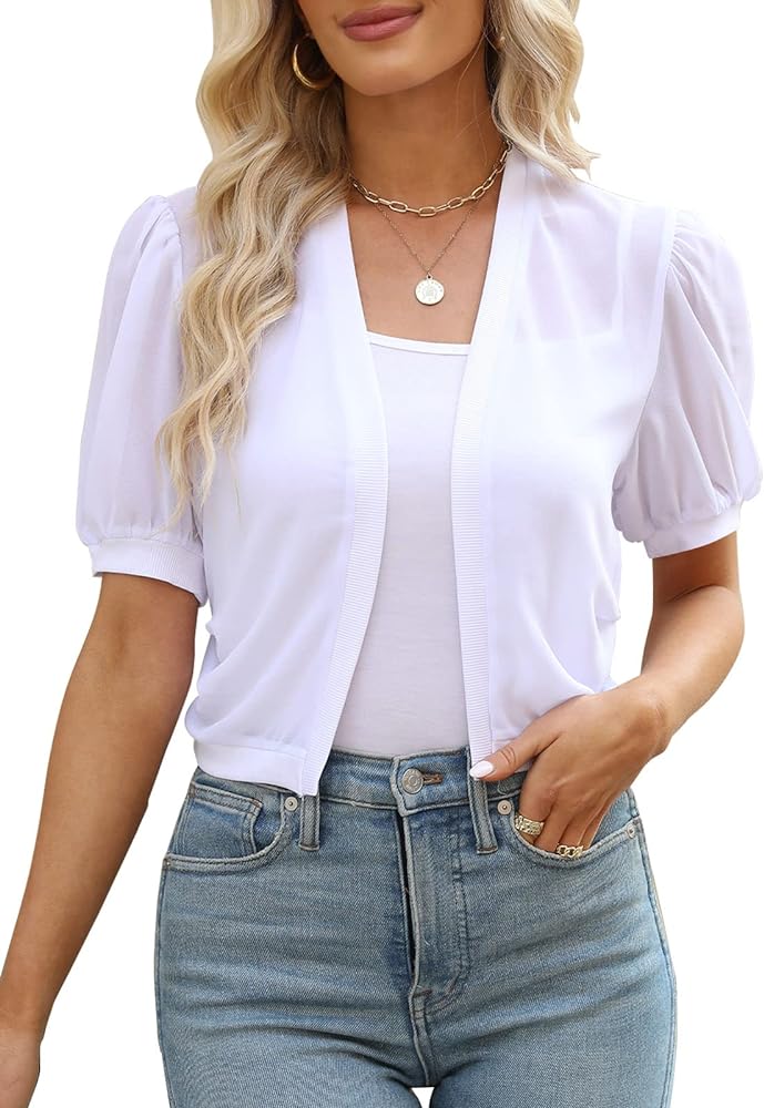 Women Summer Open Front Sheer Short Sleeve Ruffle Cropped Chiffon Capes Bolero Shrug Cardigan