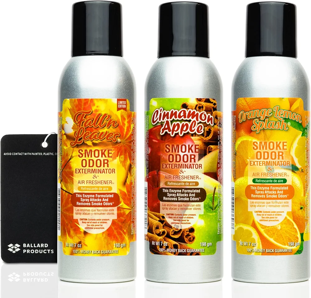 Smoke Odor Exterminator Sprays Autumn Scent Variety Pack of 3 (7 Ounce Each) Bundle with Ballard Products Air Freshener