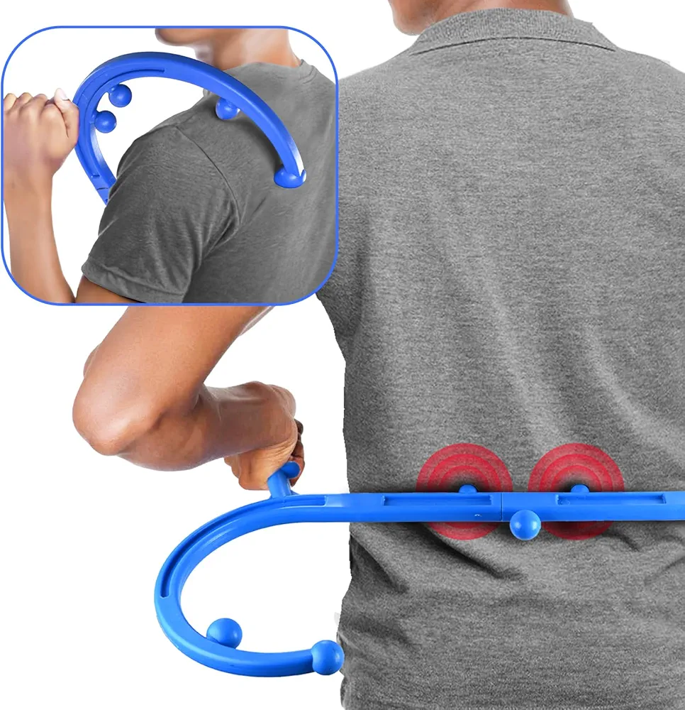 Trigger Point Massage Tool,Handheld Back and Neck Massager for Pain Relief,Massage Trigger Point Cane,Muscle Release Tool Self Massage Hook Cane Blue for Women & Men (Blue)