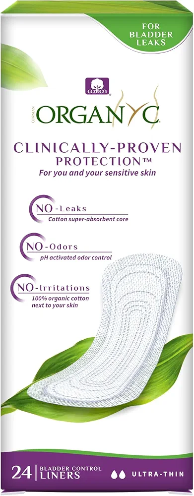 Organyc 100% Organic Cotton Light Incontinence Liners for Bladder Leakage Control, FSA/HSA Eligible, Ultra Thin, Light Flow, 24 Count